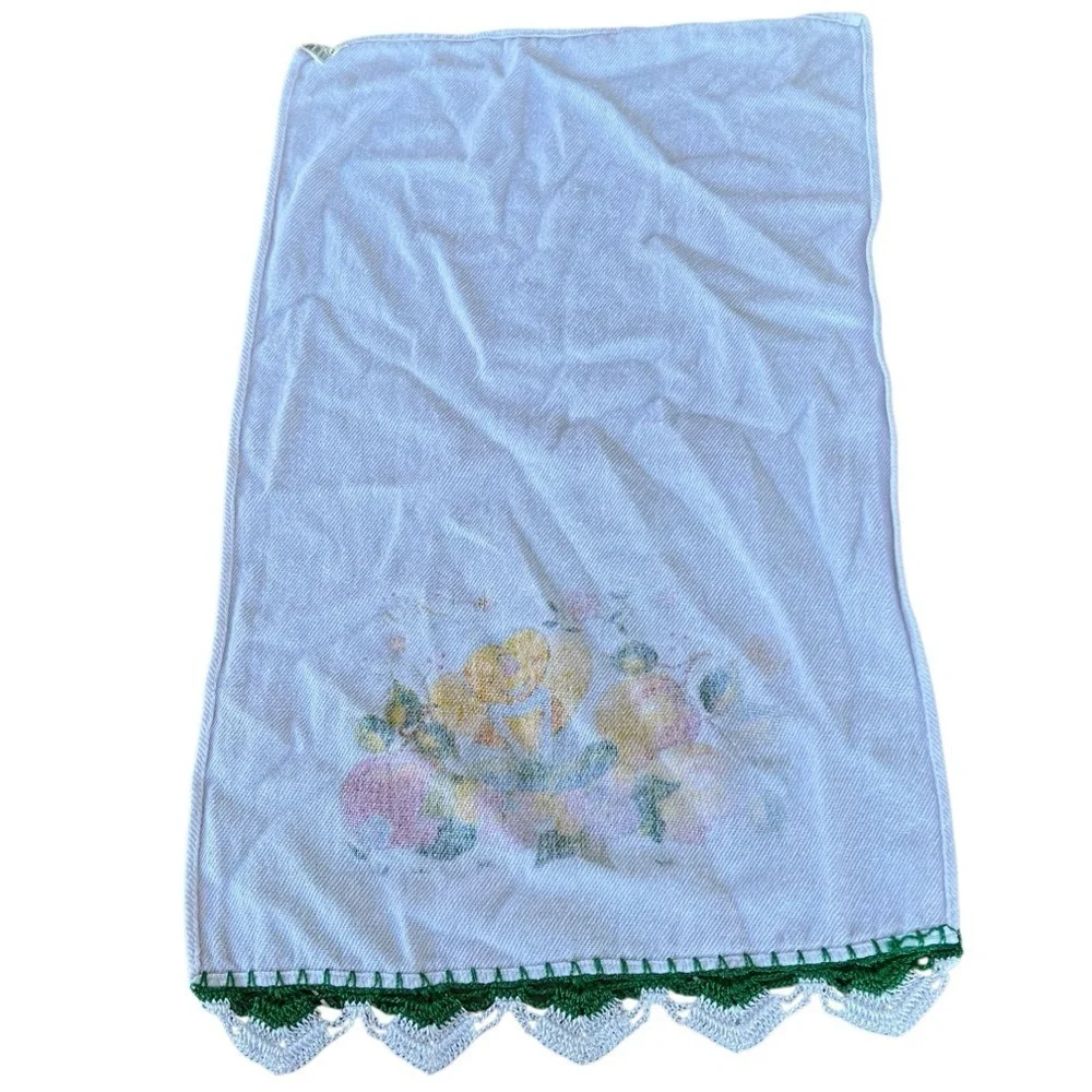 Vintage Anthropomorphic Bumble Bee Cotton Tea Towel Crochet Trim Flowers Brazil